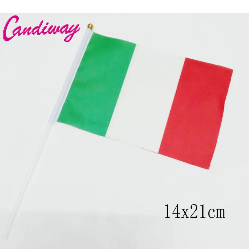 14x21cm  10pcs Small Italian flag hand waving flags with Plastic Flagpoles   NC009