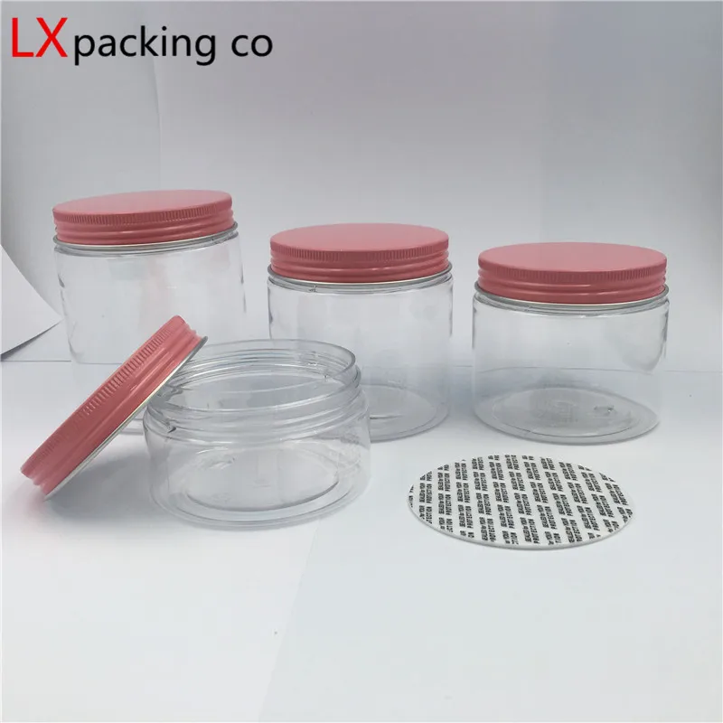 

30PCS 50ML 100ML 150ML 180ML 200ML 250ML Clear Plastic Packaging Bottles Pink Aluminum Lid Spice Container 2OZ 3OZ 5OZ 6OZ Bank