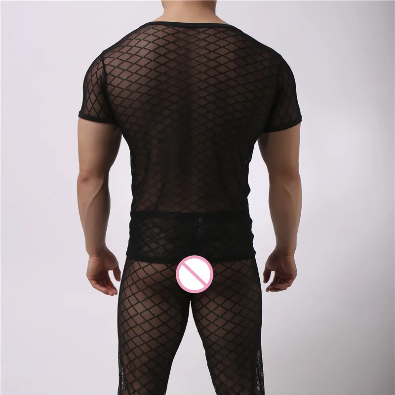 Men Sexy Undershirt Ultra-thin Cool Thermal Sleep Underwear Shirt Close-Fitting Short Sleeve Relax Breathable Strench Undershirt