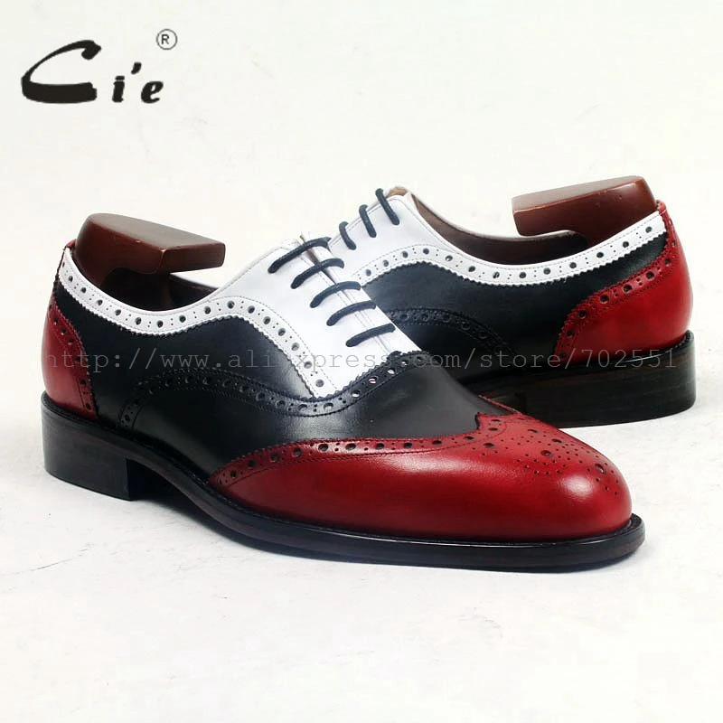 cie round full brogues medallion red black white mixed color full grain calf leather breathable handmade men leather shoe ox500