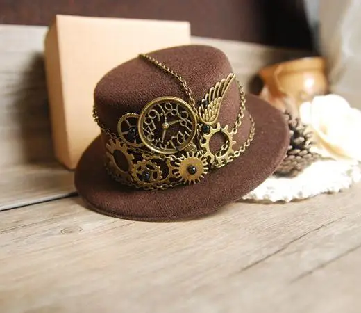 Steampunk Gear Vintage Mini Top Hat Handmade brązowe czapki Party Cos-Play akcesoria