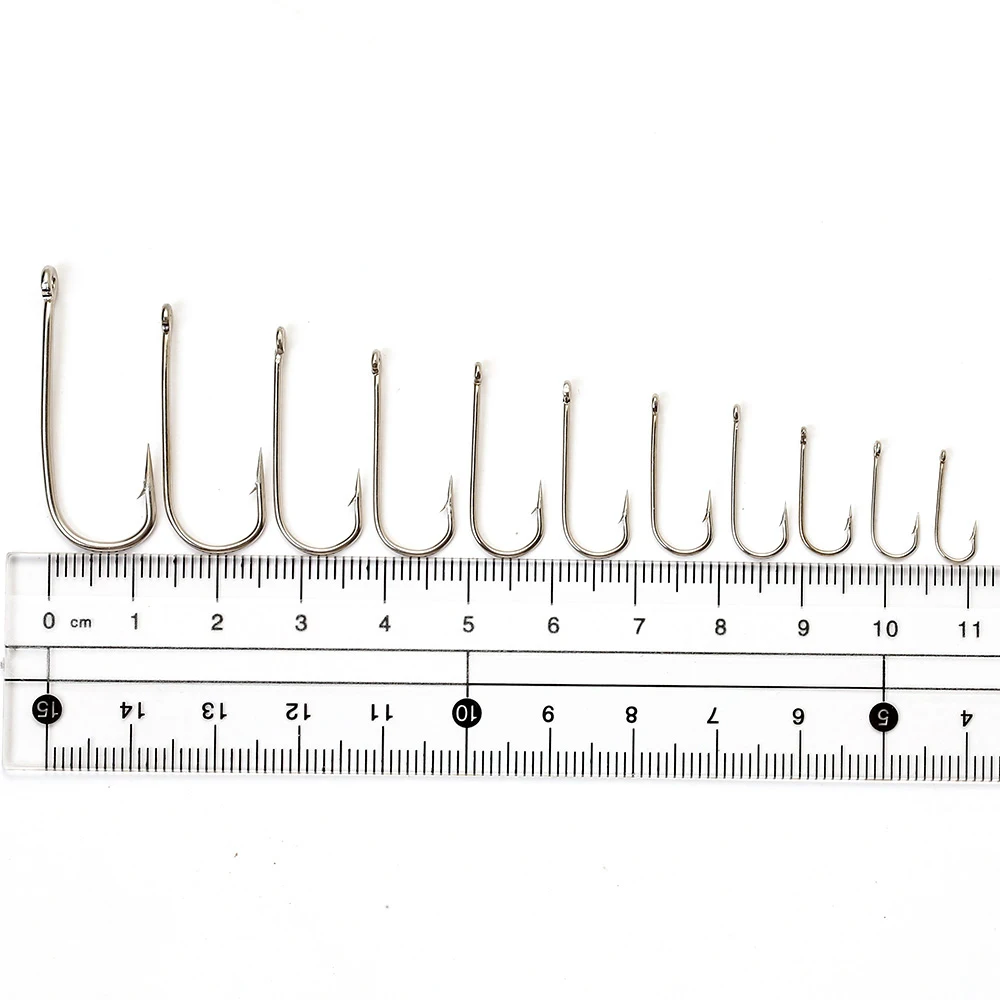 NGB 100PCS 2335 High Carbon Steel Bent Sea Fishing Hook With Eye Nickel 10#-20# Round Barbed Jig Hook With Ring
