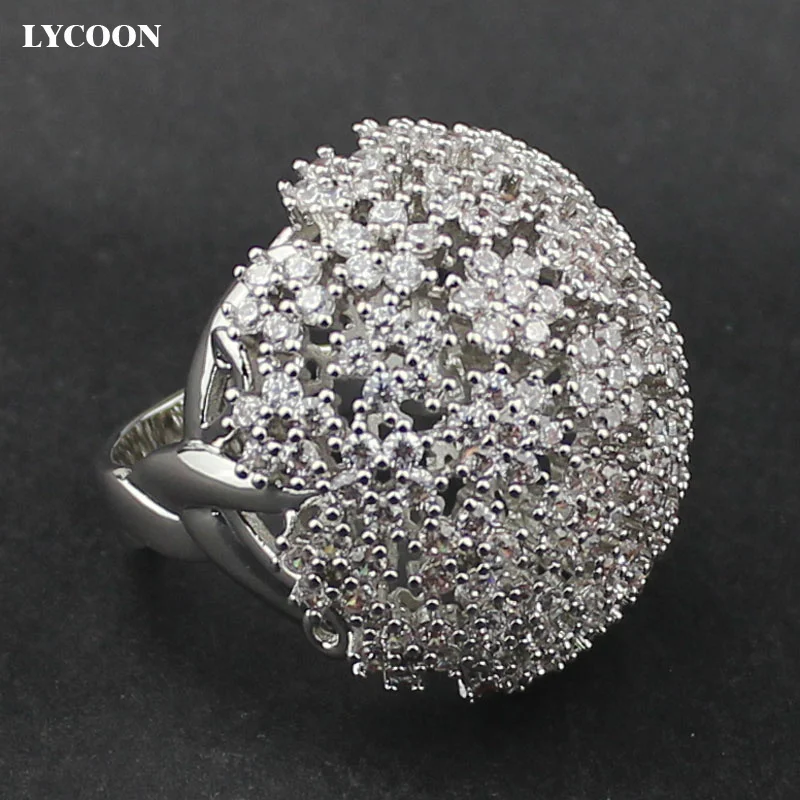 LYCOON Hot sale white Austrian CZ Crystal elegant Engagement Rings silver plated luxury cubic Zirconia prong setting women ring