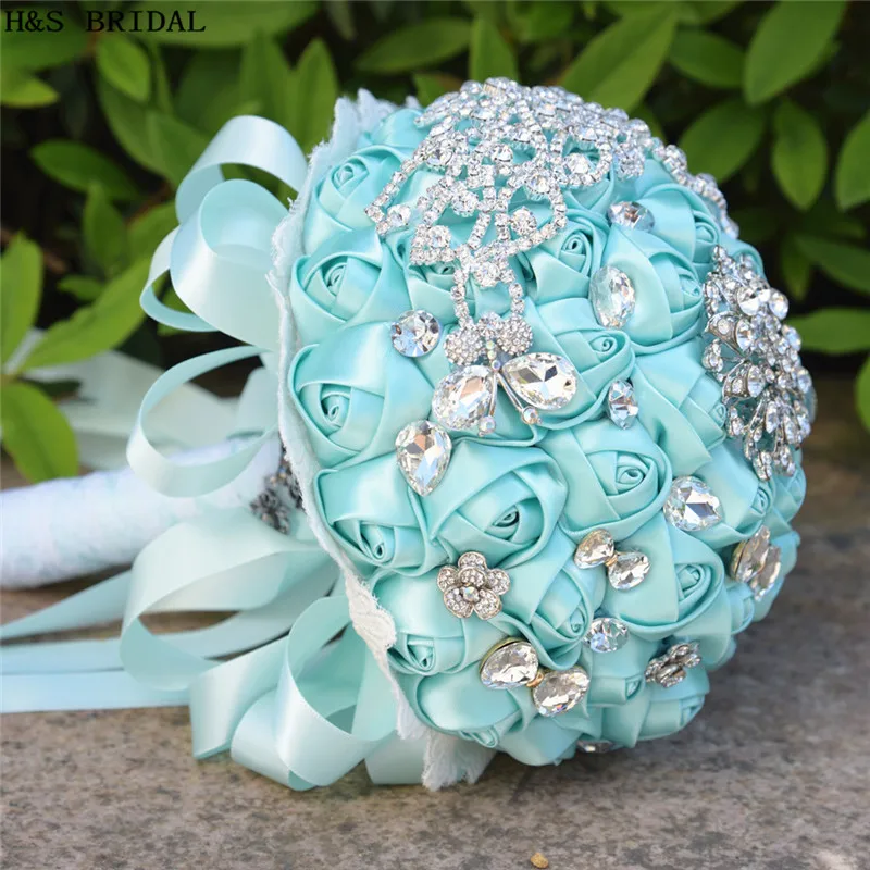 H & S BRAUT Tiffany Elfenbein Weiß Kristall Satin Hochzeit Bouquet Brautjungfer bouquet de mariage hochzeit blumen braut bouquets 2020