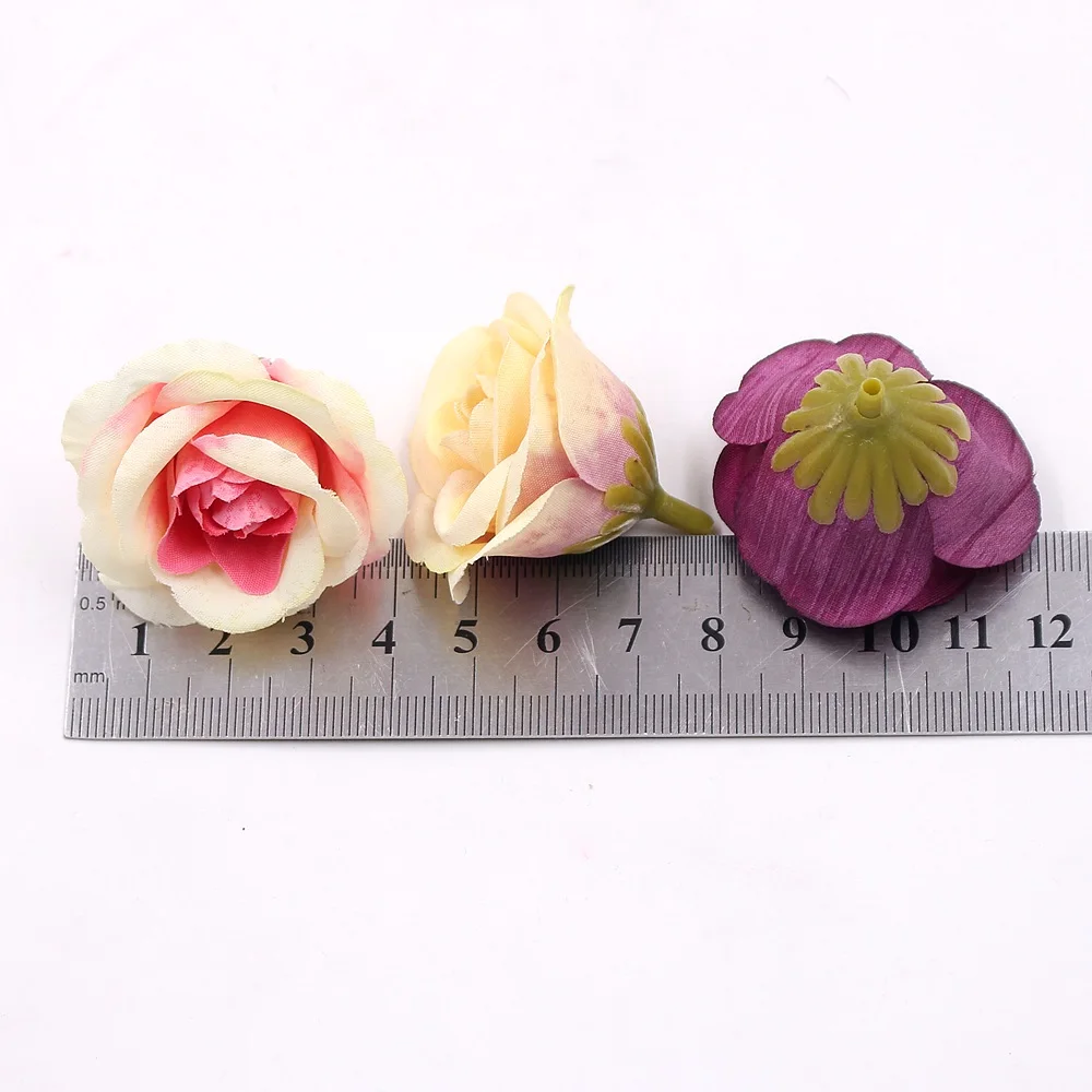 10pcs 4cm Artificial Flower Silk Rose Flower Head Wedding Home Party Decoration DIY Flower Wall Scrapbook Gift Box Fake Flower