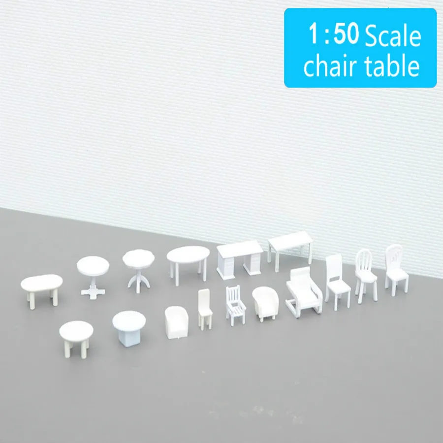 10pcs/lot 1/50 Scale White Hot Sale Plastic Model Chair Table For Architecture Model Kits Toy Or Hobby Maker