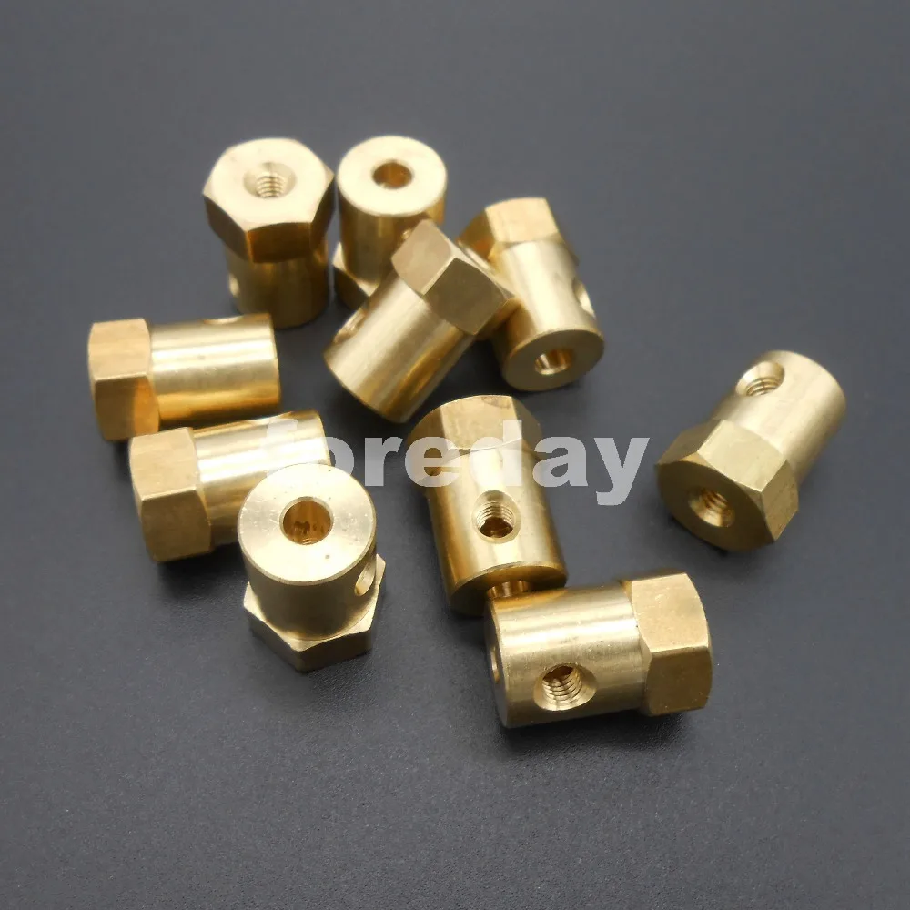 Motor de eje de rueda de latón de 5 piezas y 4MM, Hexagonal, longitud Total 18mm, acoplador de acoplamiento M4 de 12MM + 2 llaves inglesas * FD250X5 + 2