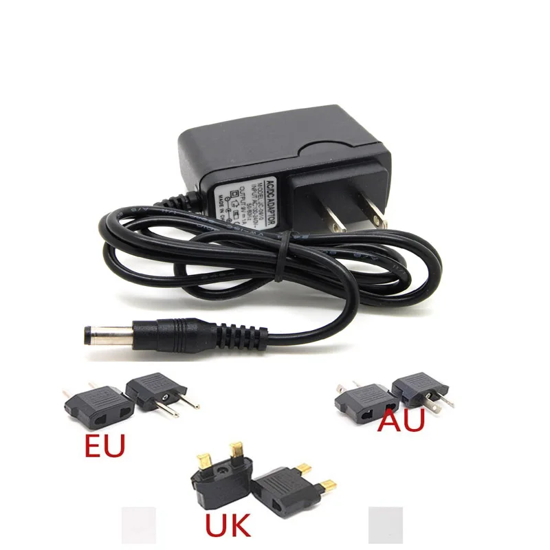 محول تيار متردد 9V0.6A ، شاحن مزود طاقة ، قابس الولايات المتحدة والاتحاد الأوروبي والمملكة المتحدة 5.5 مللي متر × 2.1 مللي متر 600mA