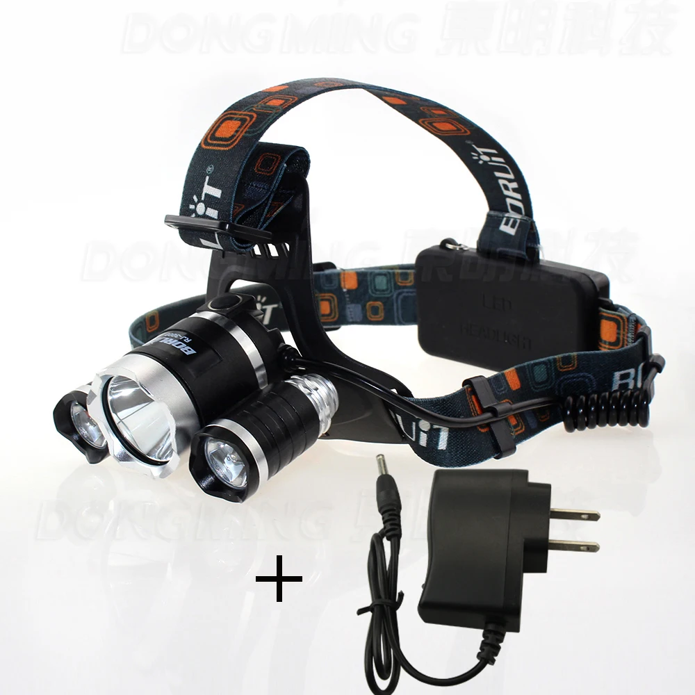 Super Bright LED Headlamp 3 leds CREET6 Energy Saving Outdoor Sports Camping Fishing Flashlight+ Rechargeable power supply