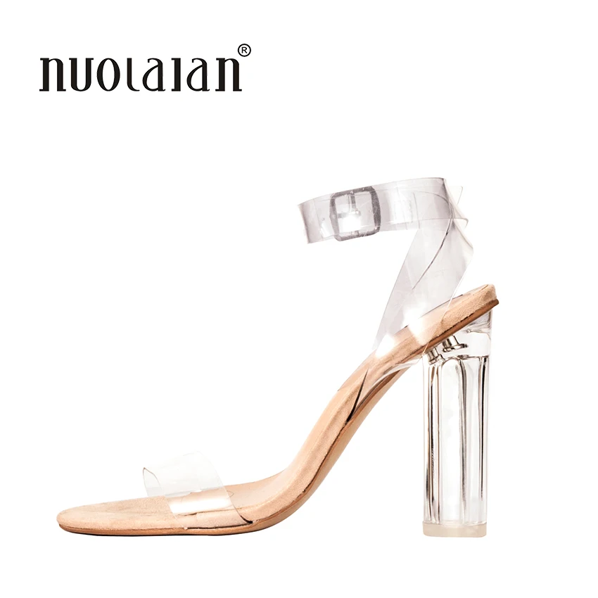 

2018 Newest Women Pumps Celebrity Wearing Simple Style PVC Clear Transparent Strappy Buckle Sandals High Heels Shoes Woman