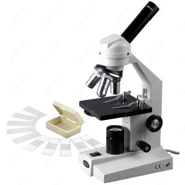 High Power Compound Microscope --AmScope Supplies High Power Compound Microscope for Students + Slide Kit