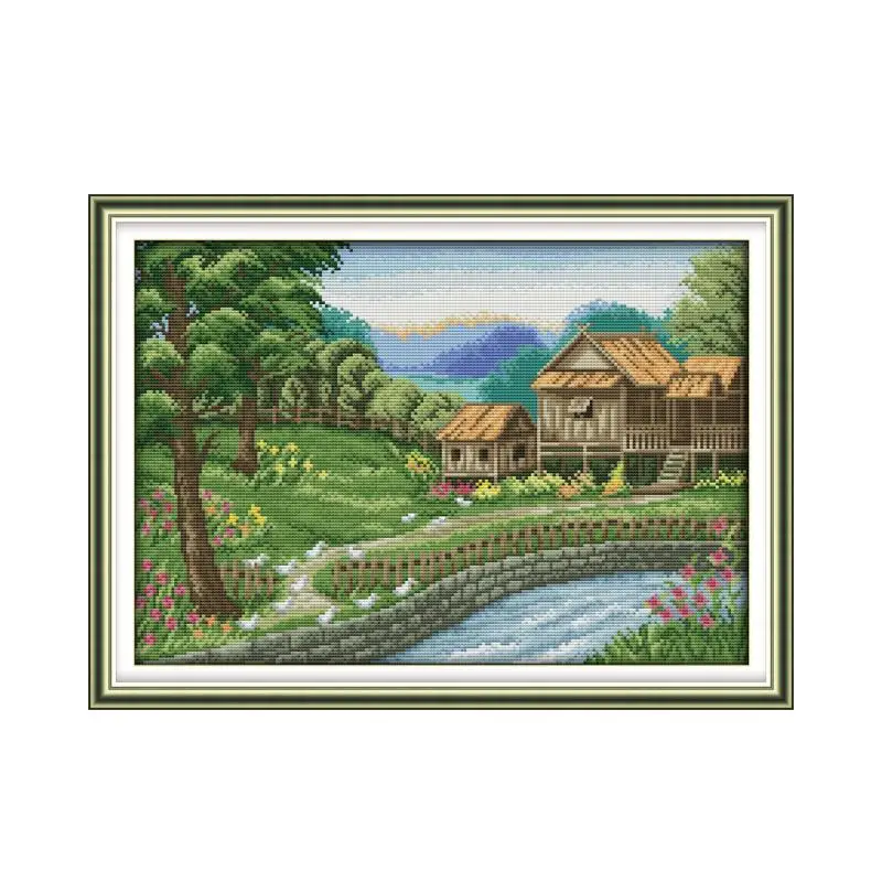 Joy Sunday Cross Stitch Kit DMC Needlework Embroidery Kit 11ct 14ct Winter Street Landscape Cross Stitch Patterns DIY Handwork image 3