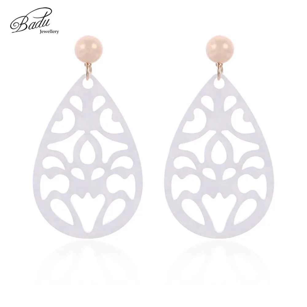 Badu Oval Acrylic Earrings for Women Bohemian Green Carved Acetic Acid Pendant Dangle Drop Earrings Party Jewelry