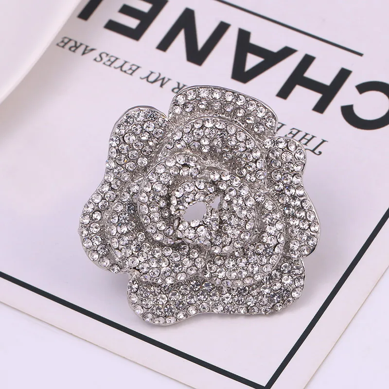 WEIMANJINGDIAN Brand Rose Gold Color Plated Pave Setting Crystal Rhinestones Rose Flower Wedding Decor Brooches