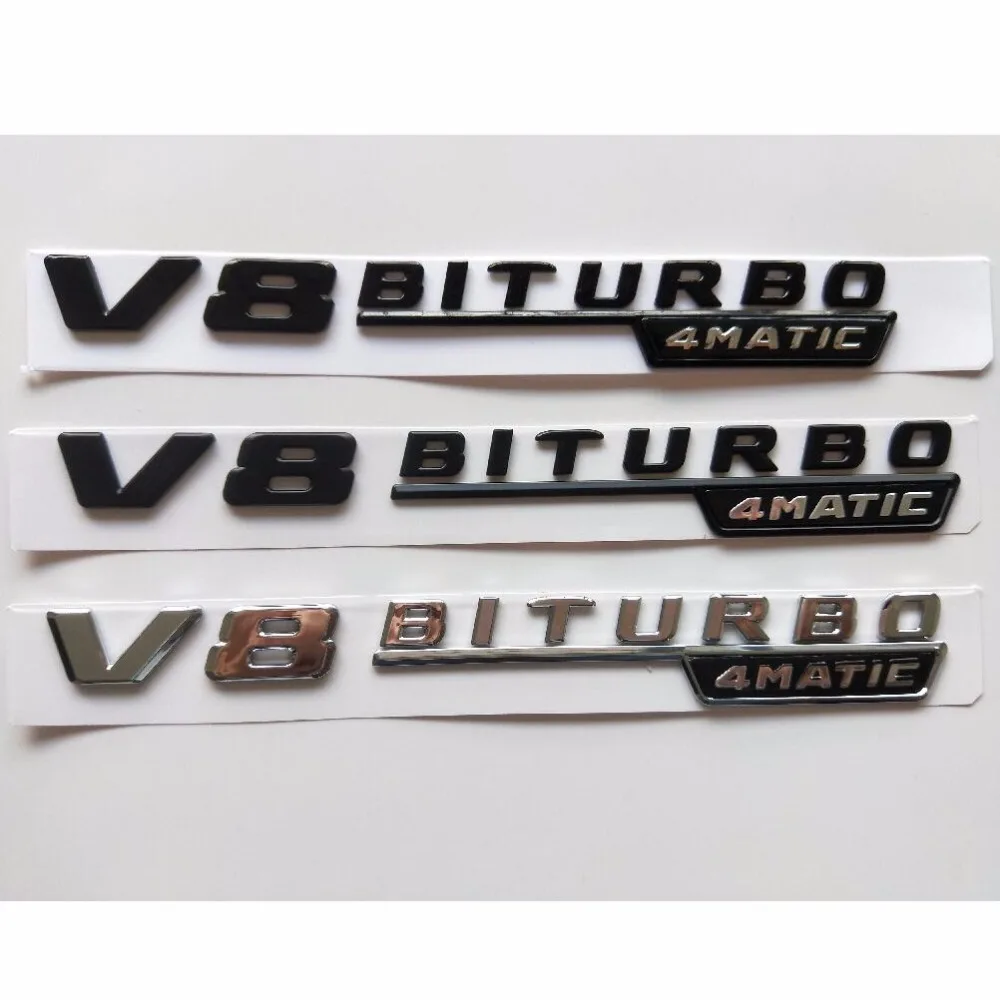 

Chrome Matte Gloss Black Letters V8 BITURBO 4MATIC Fender Emblems Badges for Mercedes Benz AMG W205 W212 W213 W222 X253