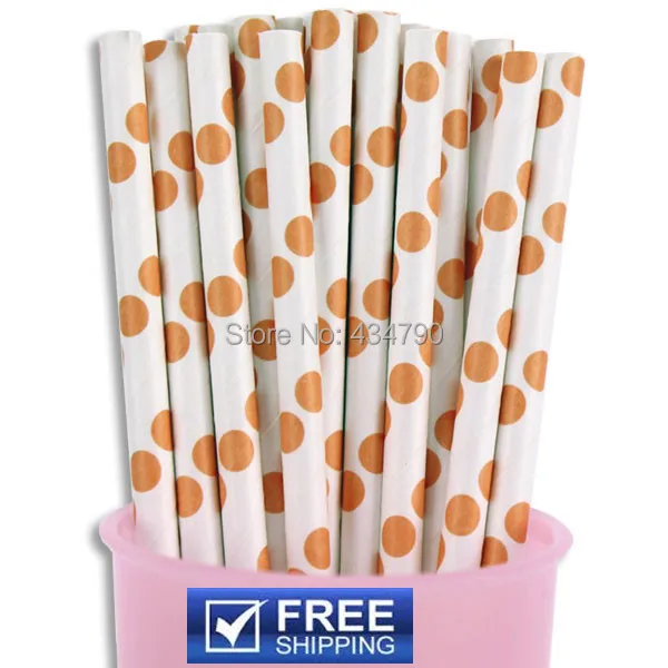 200 Pcs Orange Polka Dot Paper Straws Bulk,Halloween Cake Pop Sticks,Old Fashioned Party Supplies Decorations