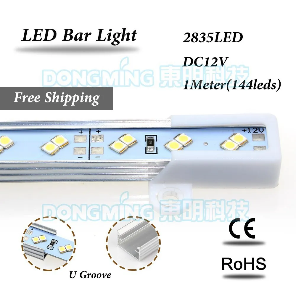 5pcs 1meter led rigid light bar SMD 2835 led rigid bar 144led U/ V groove, 2835 led hard strip double row chip with high quality