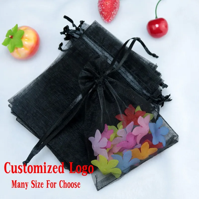 500pcs/lot Black Organza Bags 11x16cm Jewelry Package Bag Christmas Boutique Nuts Gift Packaging Bags Organza Gift Bag Pouches