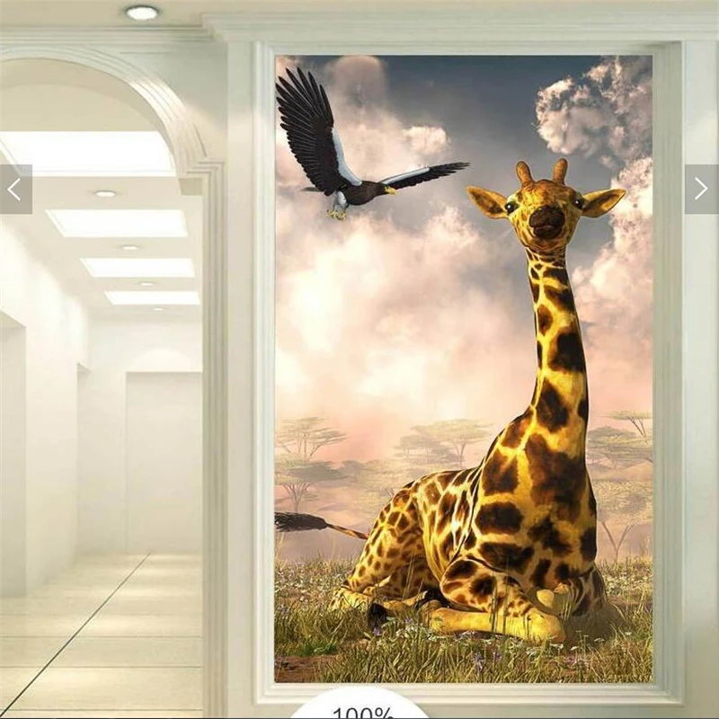 beibehang papel de parede 3D Custom Wallpaper Fresco Wall Sticker Giraffe Eagle Entrance wall paper Living Room TV 3d Landscape