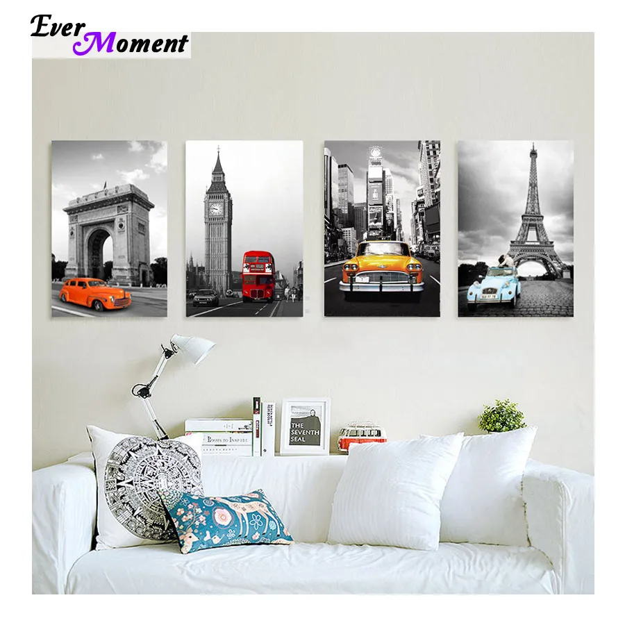 

DIY 5D diamond painting cross stitch Needlework diamond mosaic diamond embroidery car with famous building Europe pattern ASF530