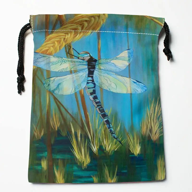 High quality Custom dragonfly paint printing storage bag drawstring bag gift Satin bags 18*22cm Compression Type Bags