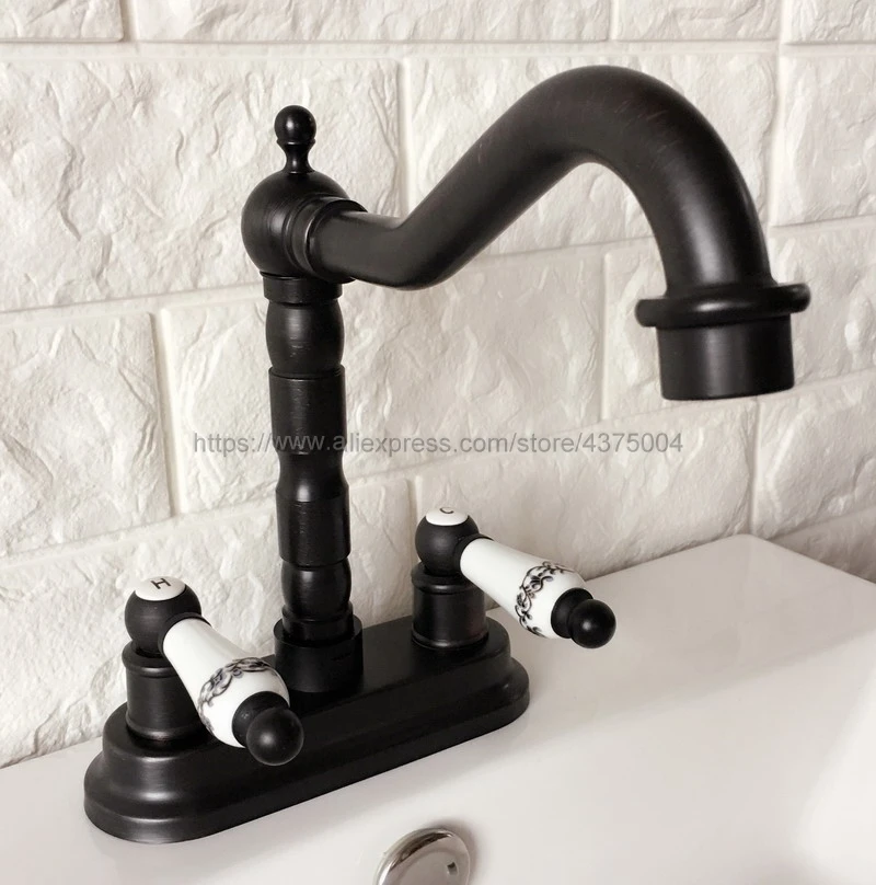 Basin Faucet Dual Hole Oil Rubbed Bronze Faucet Vanity Vessel Sinks Mixer Cold And Hot Water Tap Deck Mount Nhg070