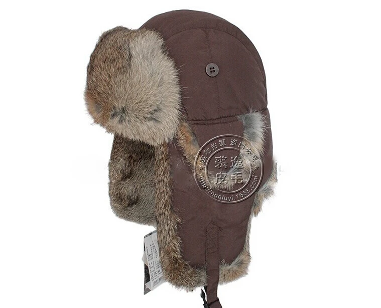High Quality Mens  Real Rabbit Fur Winter Hats With Ear Flaps Outdoor Warm Snow Caps Russian Hat Bomber Cap For Women W00256 image 4