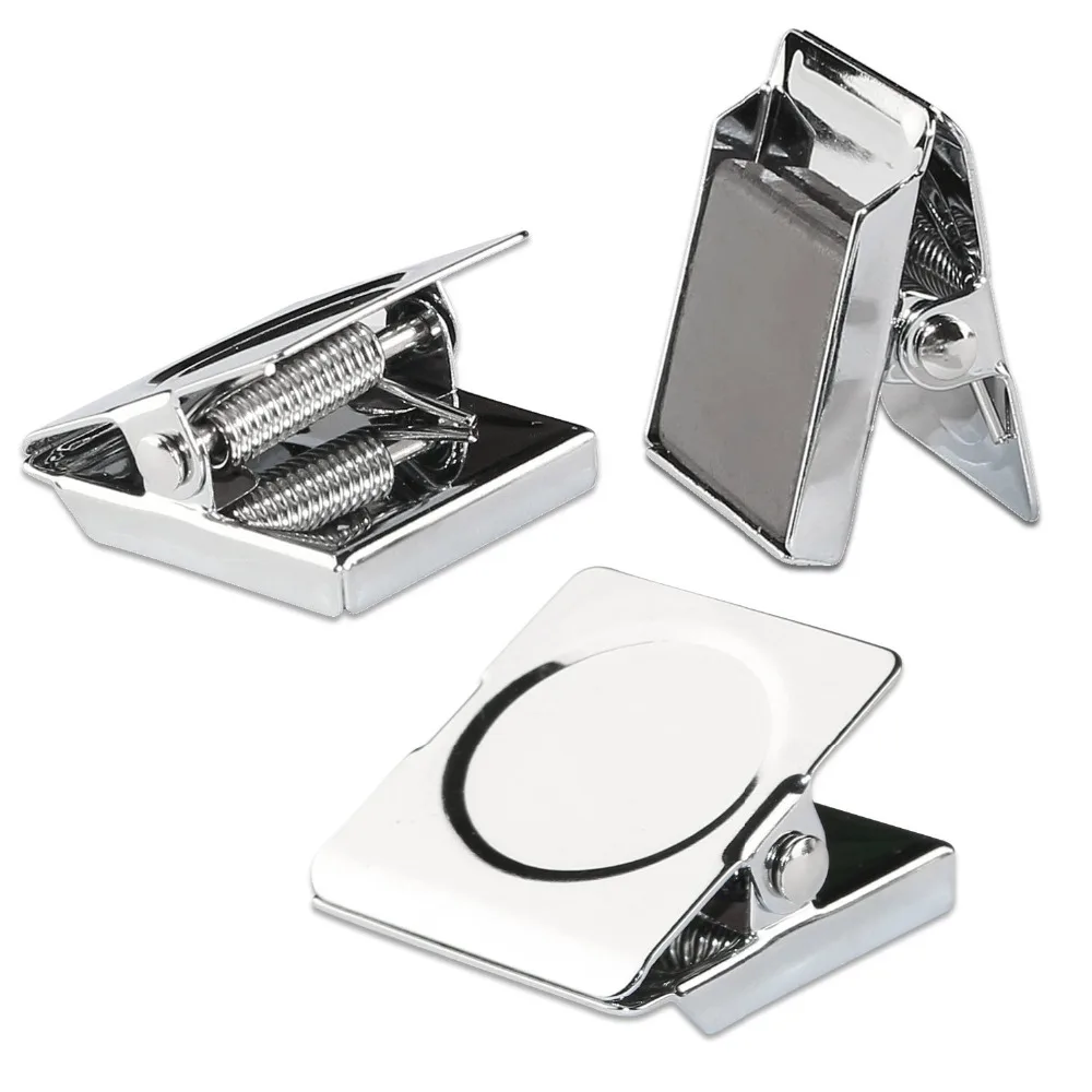 XRHYY 4 PCS Square Spring Magnetic Hook Clips Stainless Steel Metal Paper File Organizer For Home School Fridge Office Photo