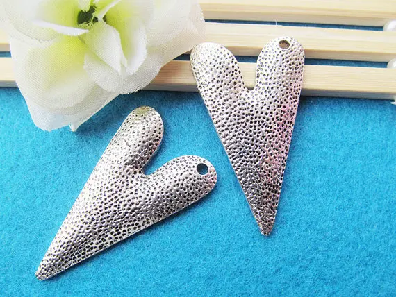 30pcs Antique Silver tone Filigree Heart Pendant Charm/Finding,Dotted Pinholes Long Sharp Pointed,DIY Accessory Jewelry Making