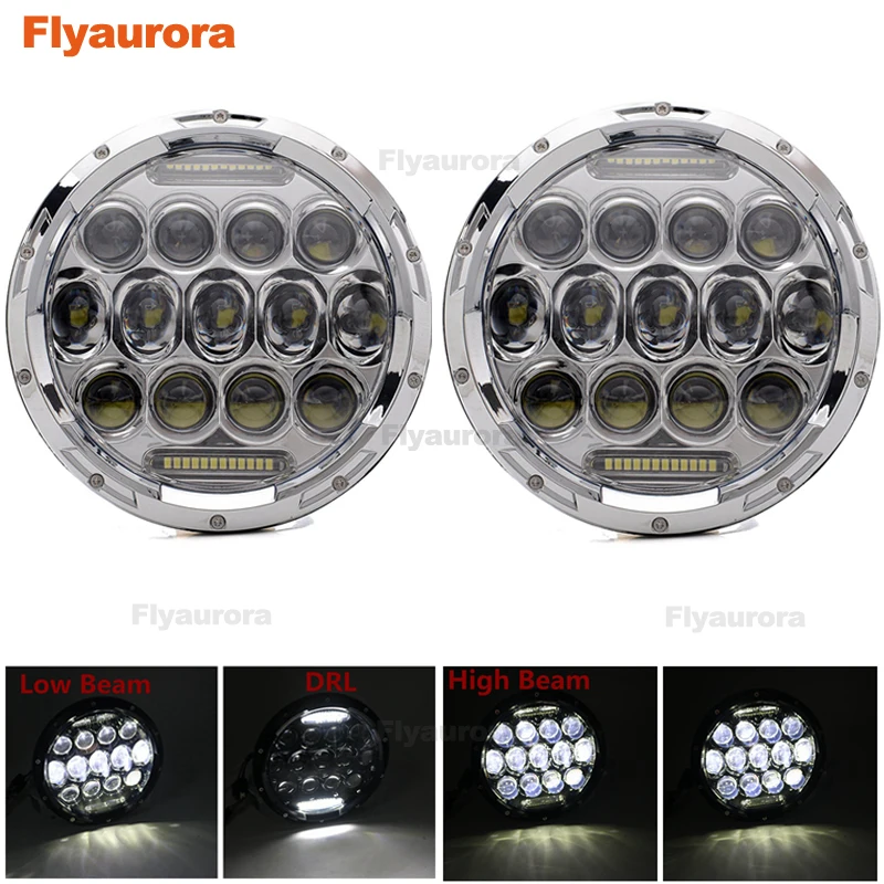 Flyaurora  2PCS 7inch LED Headlights 75W H4 Hi/low 4x4 Offroad Led Angle Eye Auto Headlight DRL For Jeep Motorcycle