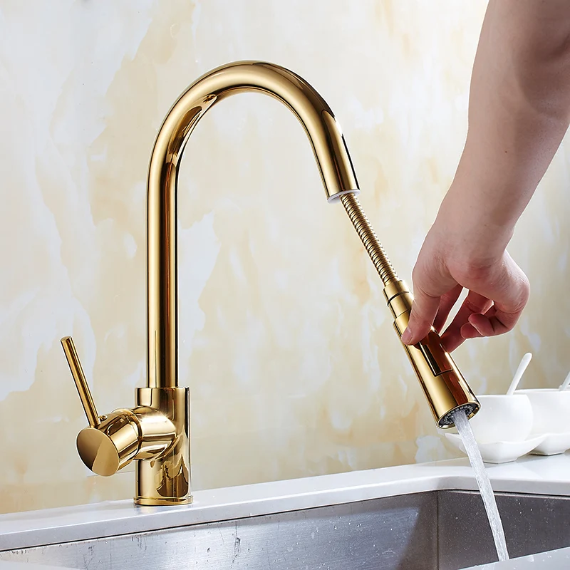 Newly Arrived Pull Out Kitchen Faucet Gold/Chrome/nickel/ Sink Mixer Tap 360 degree rotation kitchen mixer taps Kitchen Tap