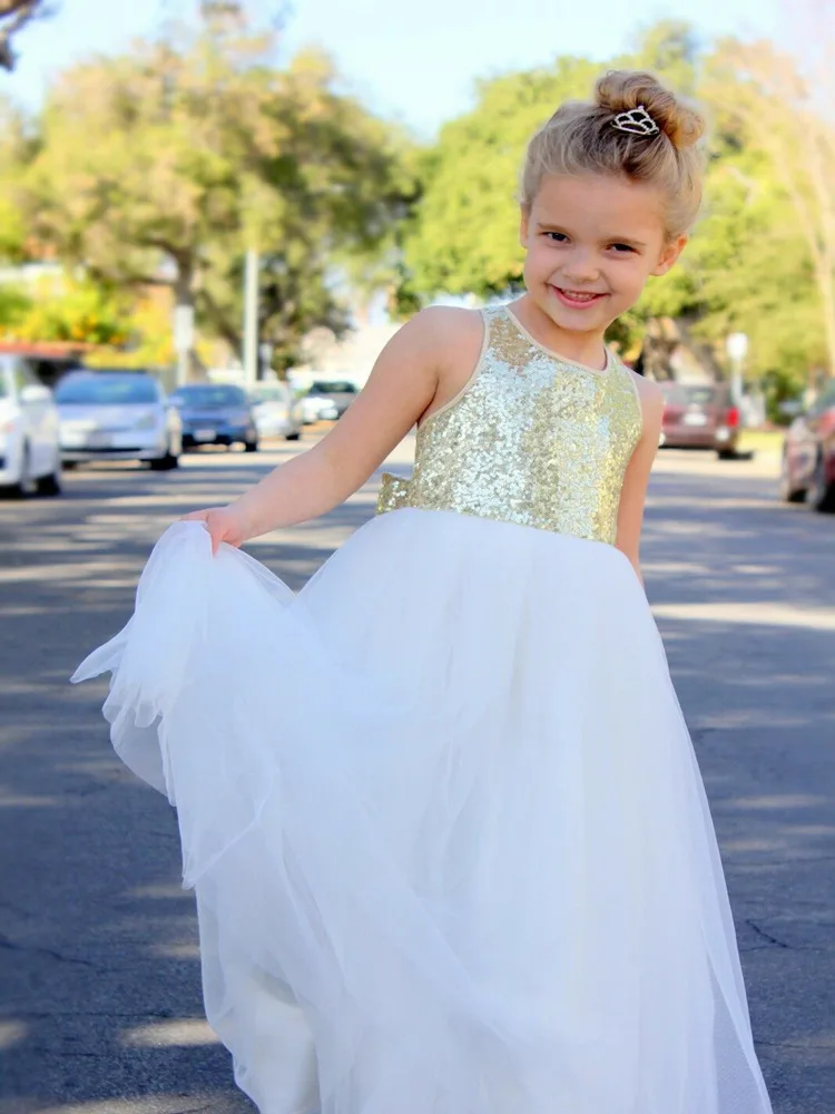 

Flower Girl Dresses Party Princess Sleeveless Children Beauty pageant Sequin Flower Girl Dress Girls First Communion Dresses