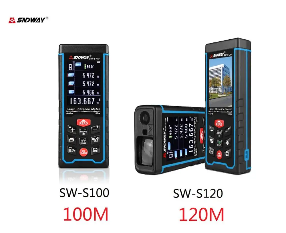 

SNDWAY Range Flinder Digital Laser Distance Meter Colorful Screen Range Finder Rangefinder Laser Measure Tape SW-S100/120