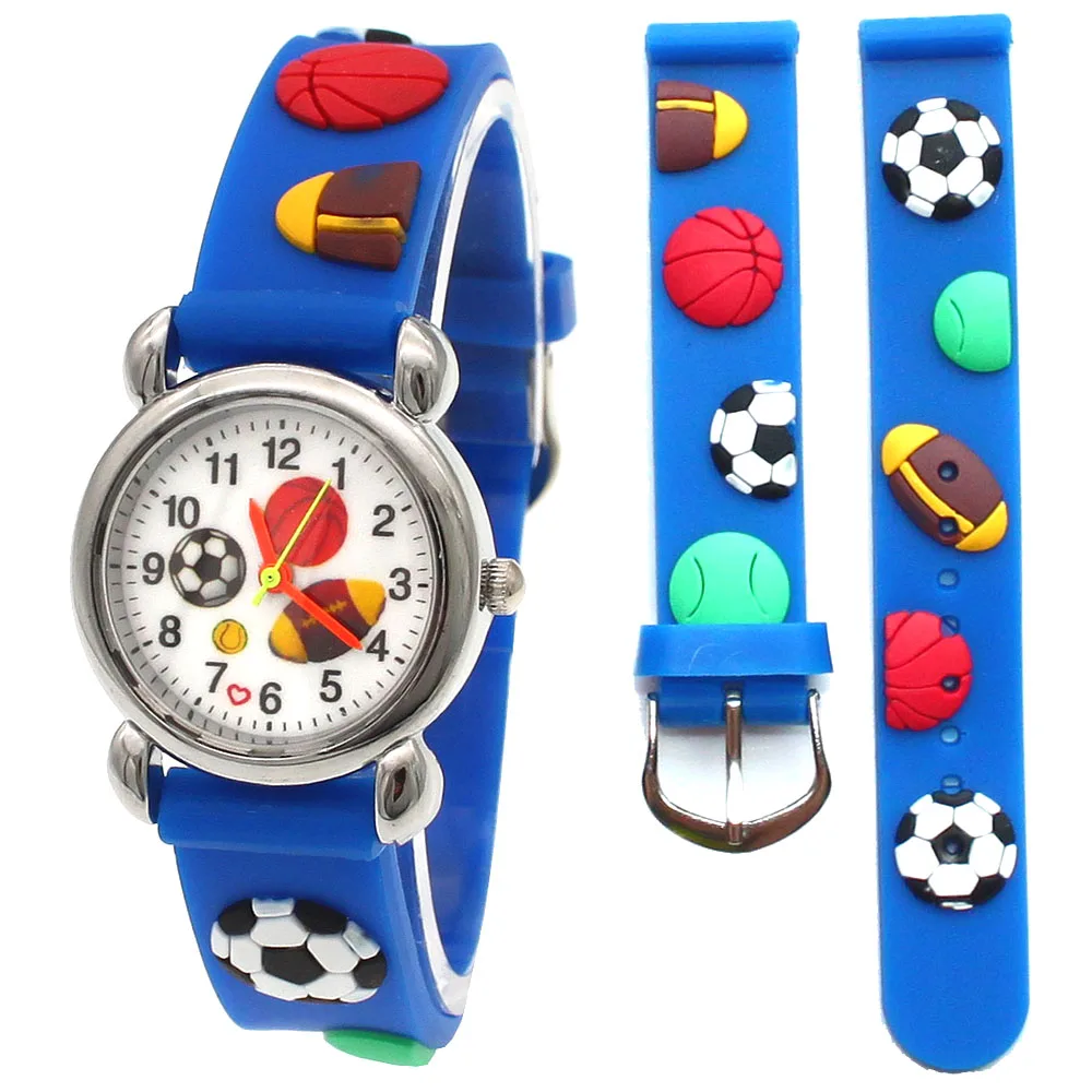 Neue 3D Cartoon Bälle Muster 3D Gummi Riemen Kinder Uhr Mode Kinder Quarz Armbanduhr für Jungen Studenten 2018 Cartoon Sport