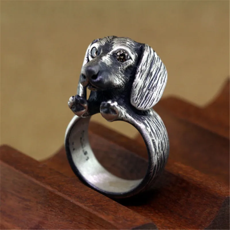 Vintage Adjustable Dachshund Rings High Quality Brand Designer Weiner Dog Men Rings Women Dog Jewelry