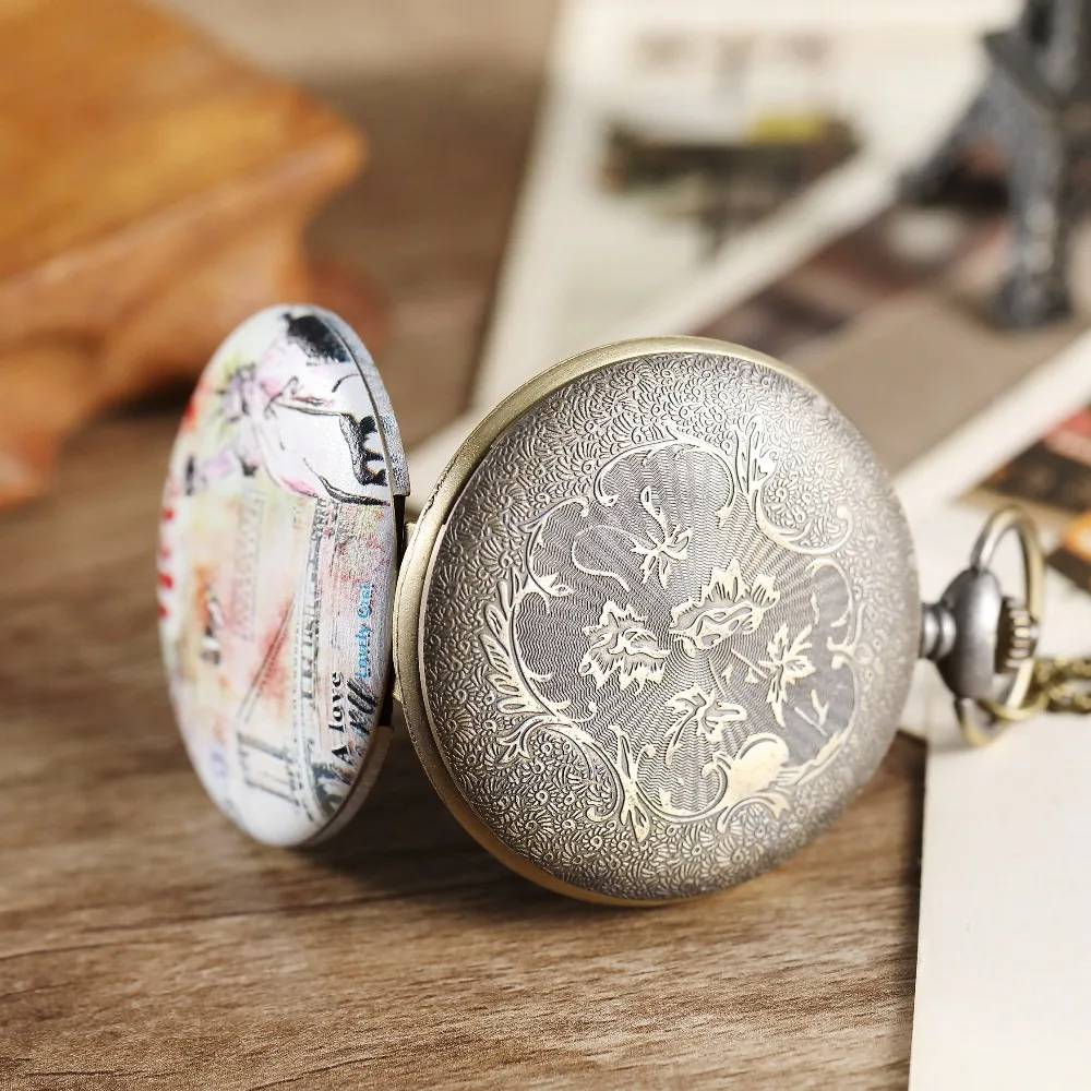 Printed State Of Liberty Quartz Pocket Watch For Men Women Antique Bronze Easy Read ladies Watch With Necklace Best Gift