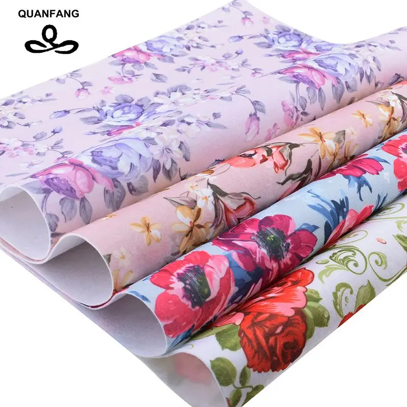 QUANFAN Floral Soft Felt Fabric,Printed Polyester NonWoven Felt Cloth,For Home Decoration Or Sewing Dolls&Crafts,40cmx45cm/piece