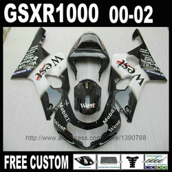 ABS body Motorcycle fairings set for SUZUKI GSX-R1000 2000 2001 2002 black white West fairing kit  00 01 02 K2 GSXR 1000 YH65