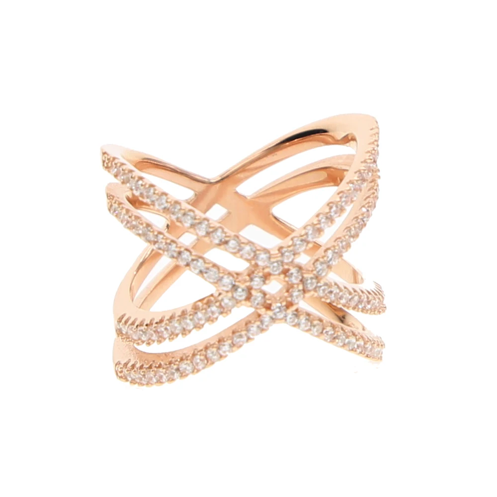 100% pure 925 sterling silver women finger rings,fine micro pave cz bling double criss cross X ring
