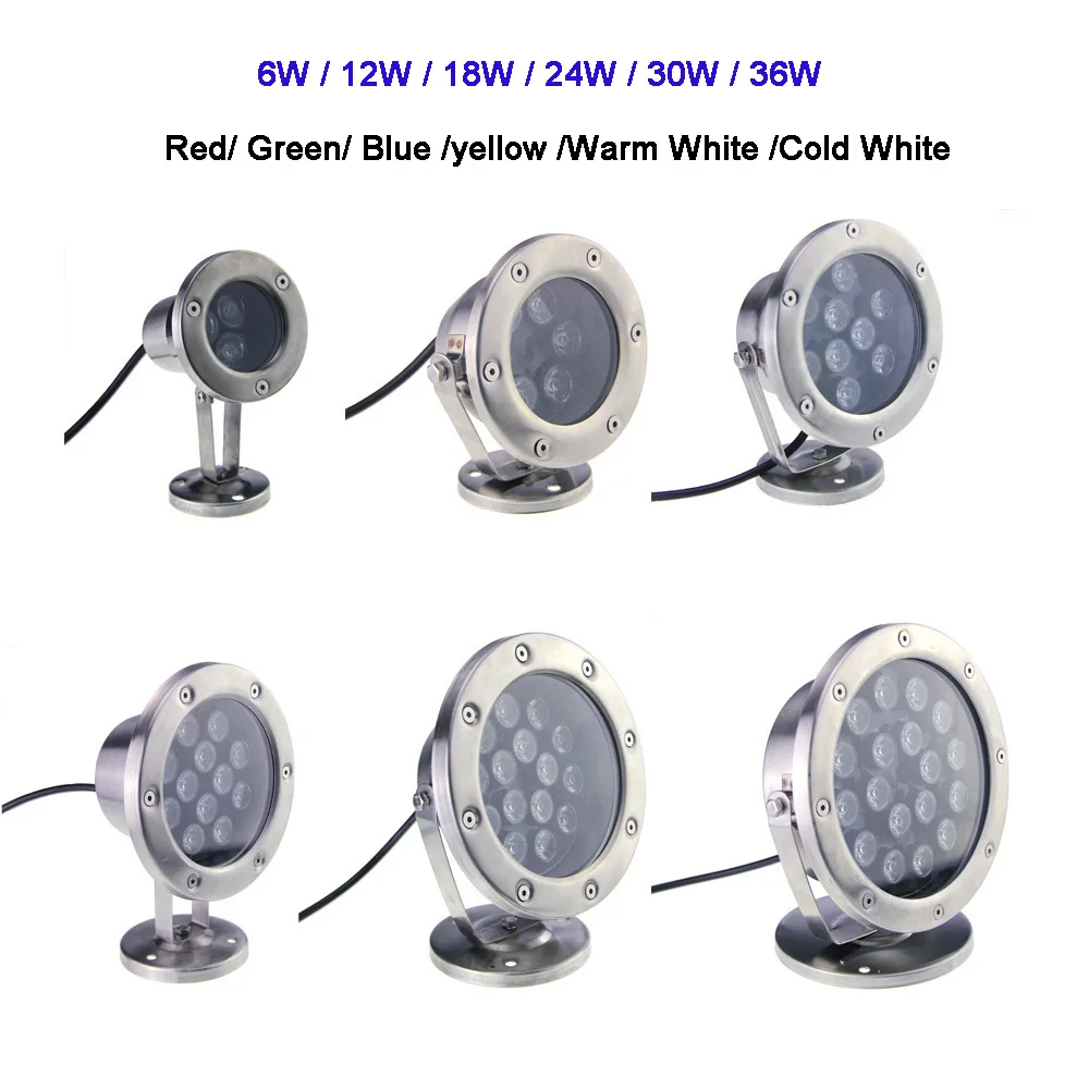 lampada enterrada de led 6w 12w 18w 24w 30w 36w vermelho verde azul ip68 submersa para piscina tanque de peixes luz rgb 01