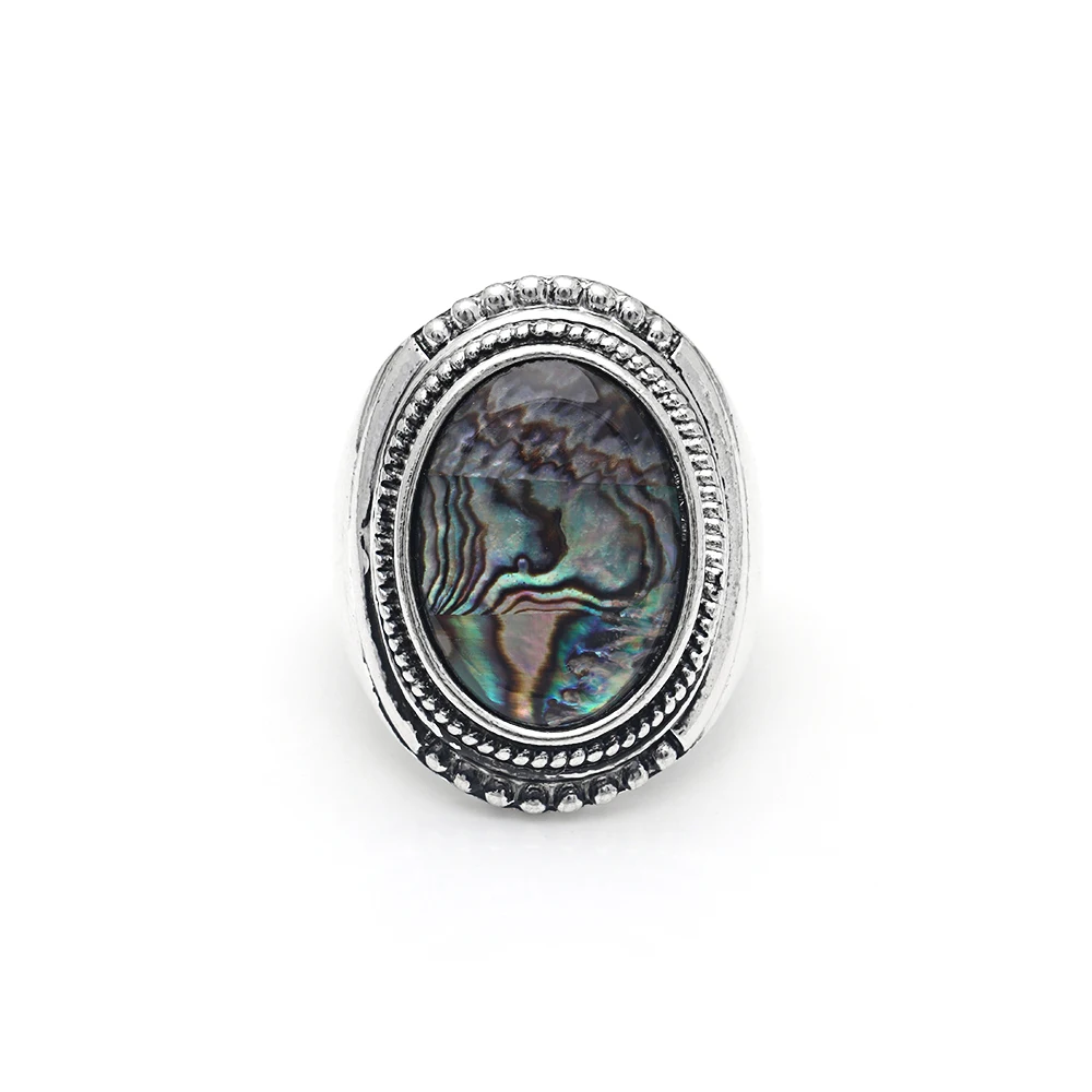 Hainon Big Vintage Princess Women New Zealand Abalone Shell Ring Charm Party Ring For Love Silver Color Jewelry Female