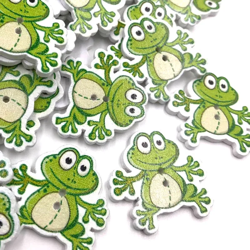 

50/100pcs DIY Frog Pattern Wooden Buttons Fit Sewing and Scrapbook 2 Hole 29mm WB403