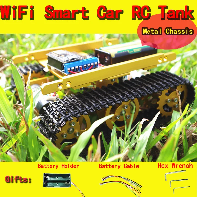 

DOIT WiFi RC Full Metal Robot Tank T100 from NodeMCU Development Kit with L293D Motor Shield Controlled by APP Phone DIY RC Toy