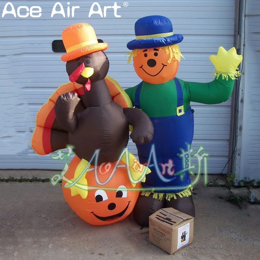 

10ft Inflatable Turkey Sitting Pumpkin Halloween Props and Scarecrow Combination for Thanksgiving Day