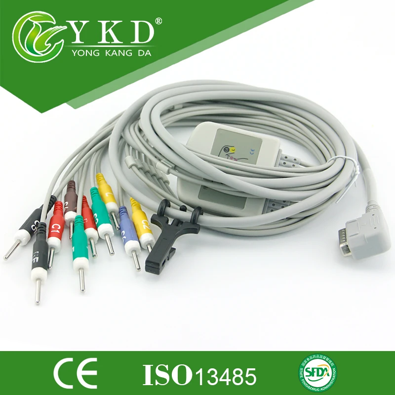 One-Piece Series EKG cable with leads  integrated 10 leadwires Din 3.0, IEC for KENZ PC-109