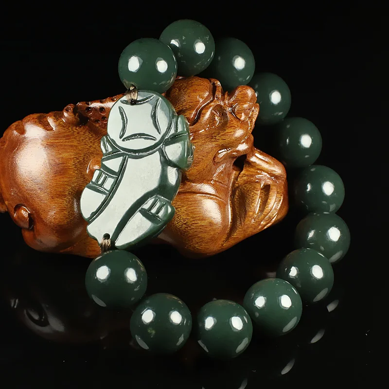 Natural Green Hetian Jade Bracelet Men and Women 14MM and 16MM Round Beads Jade Bracelet Jewelry Gifts