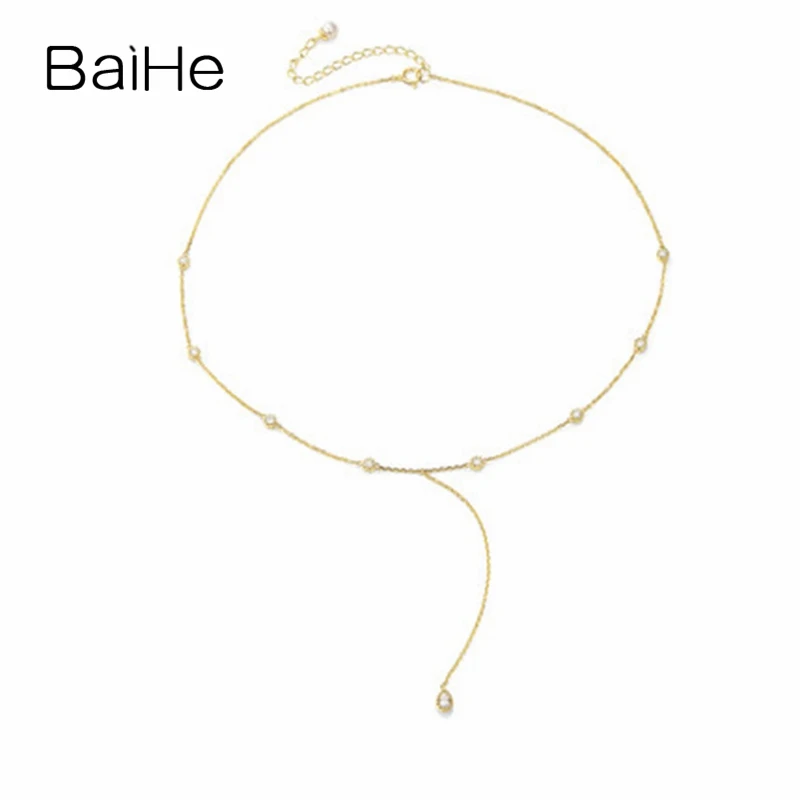 BAIHE Solid 18K Yellow Gold H/SI 0.30ct Natural Diamond Necklace Women Clavicle chain Trendy Fine Jewelry 다이아몬드 목걸이 Halskette