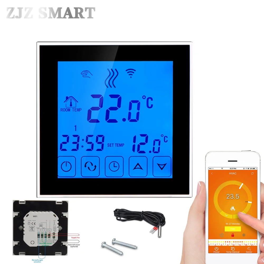 Termostato inteligente programable por aplicación Wifi para calefacción de agua, controlador de interruptor de temperatura para suelo caliente, casa inteligente