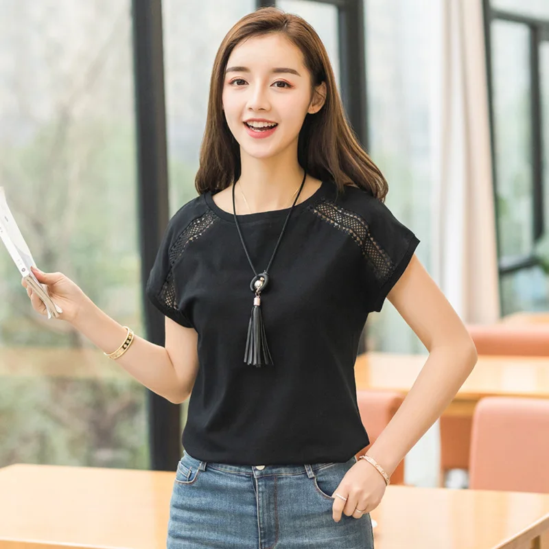 Zoki Large Size Women T Shirt Summer Lace Batwing Short Sleeve Harajuku Pink Female Tees Fashion O-neck Casual Solid Female Tops