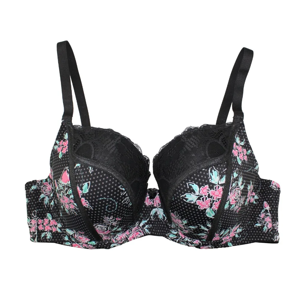 Mierside 958 Everyday Underwear Women Lace Printing Push Up Bra Female Lingerie Plus Size 3/4Cup Adjusted-straps Underwire